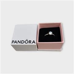 Pandora ALE Sterling Silver Sparkling Crown Solitaire Ring CZ Size 9